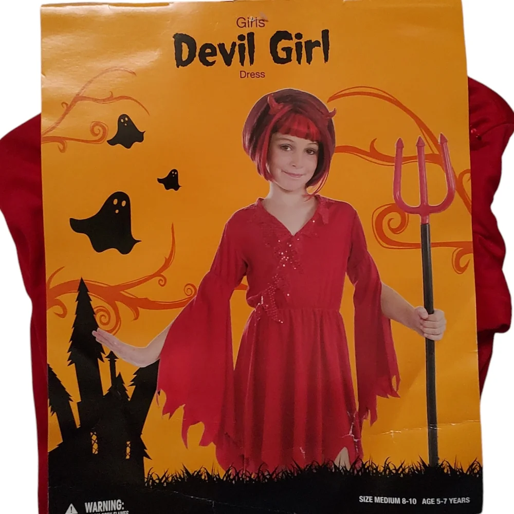 New Rubie's Girl's Devil Halloween Costume Red Dress Medium - Picture 2 of 4